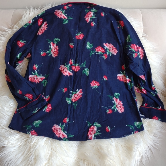LIZ CLAIBORNE Pajama Top XXL Navy Blue Rose Floral Romantic Print 2X - Picture 3 of 7